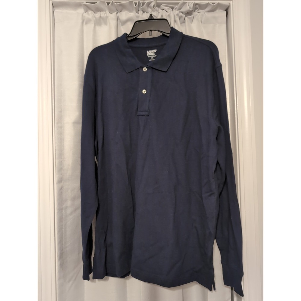 NWOT Lands' End Men's‎ XL Navy Long-Sleeve Polo Shirt Traditional Fit Cotton